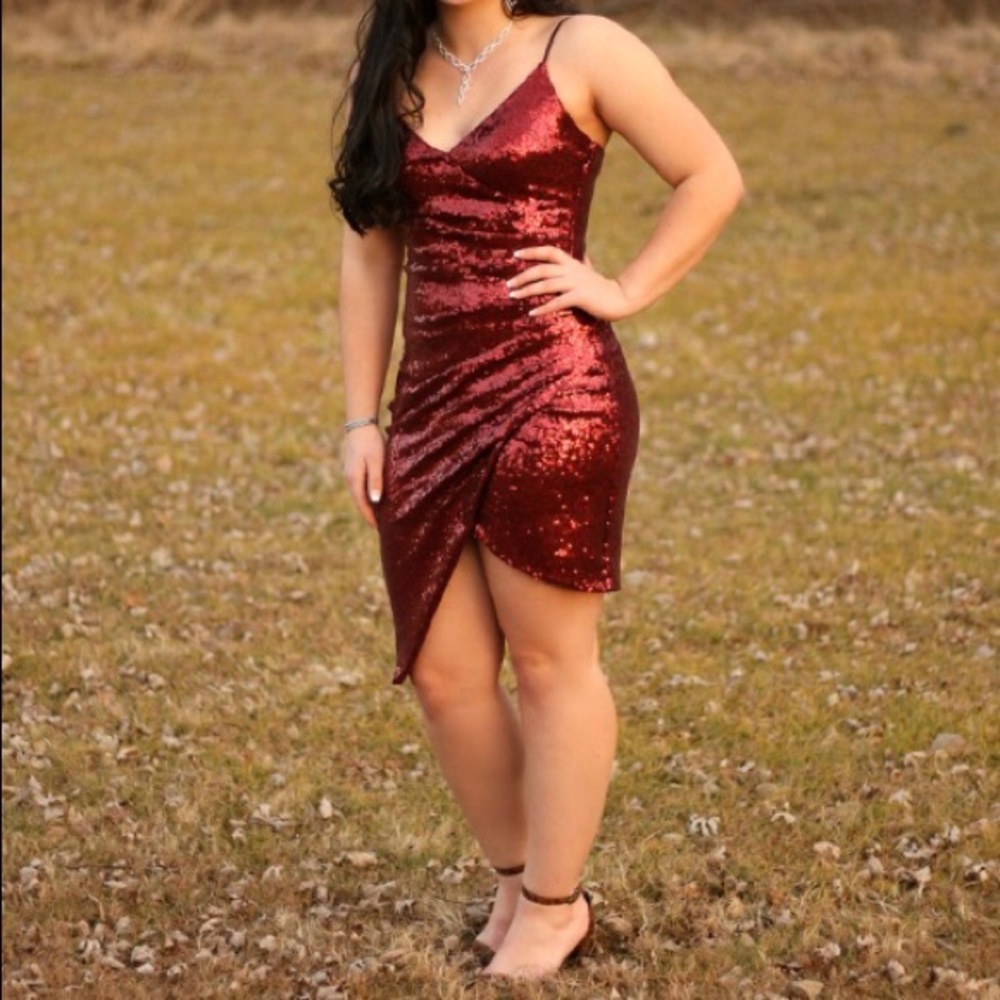 Burgundy sequin semi formal dress